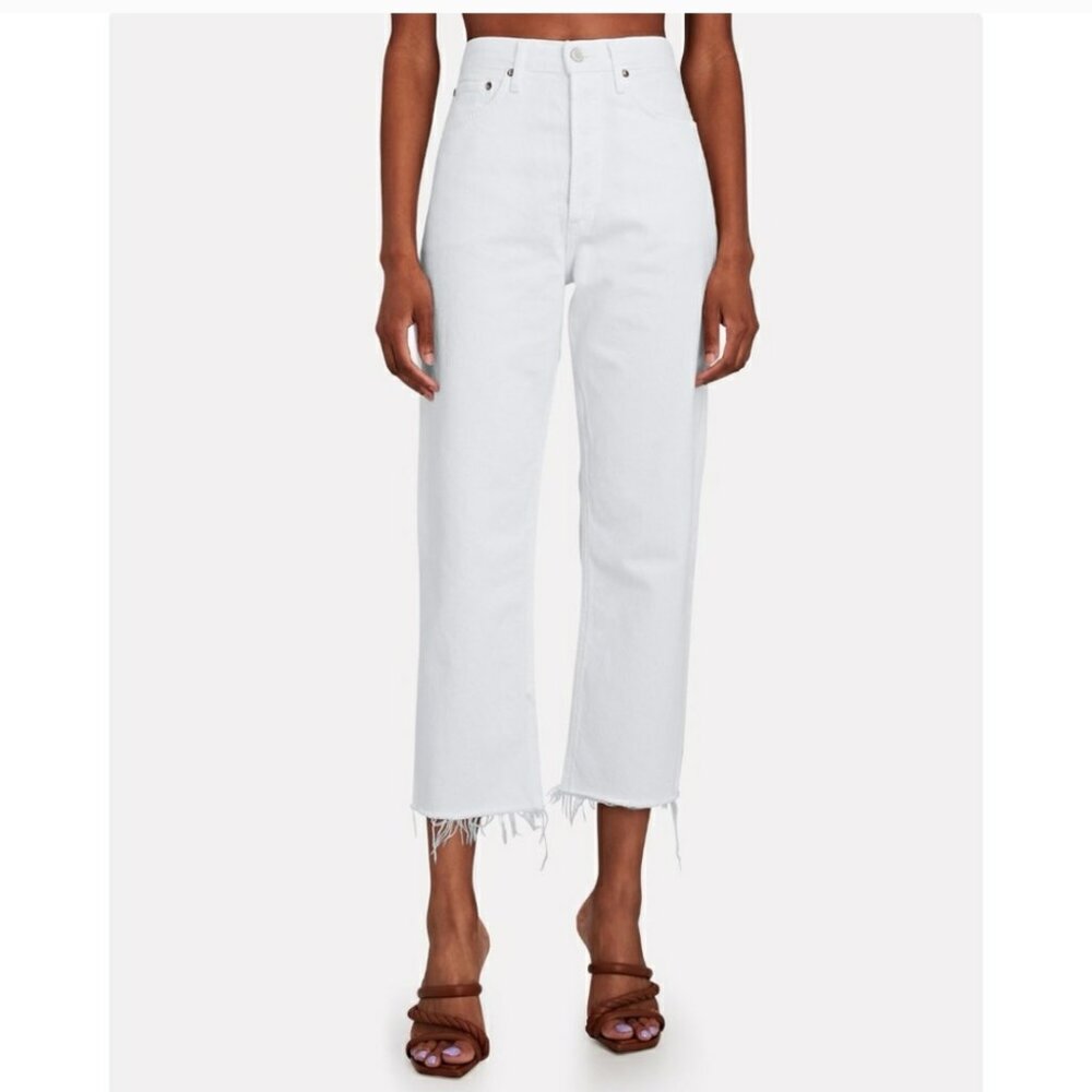Agolde 90's Crop Mid Rise Straight White Button Fly Jeans SIZE 33
